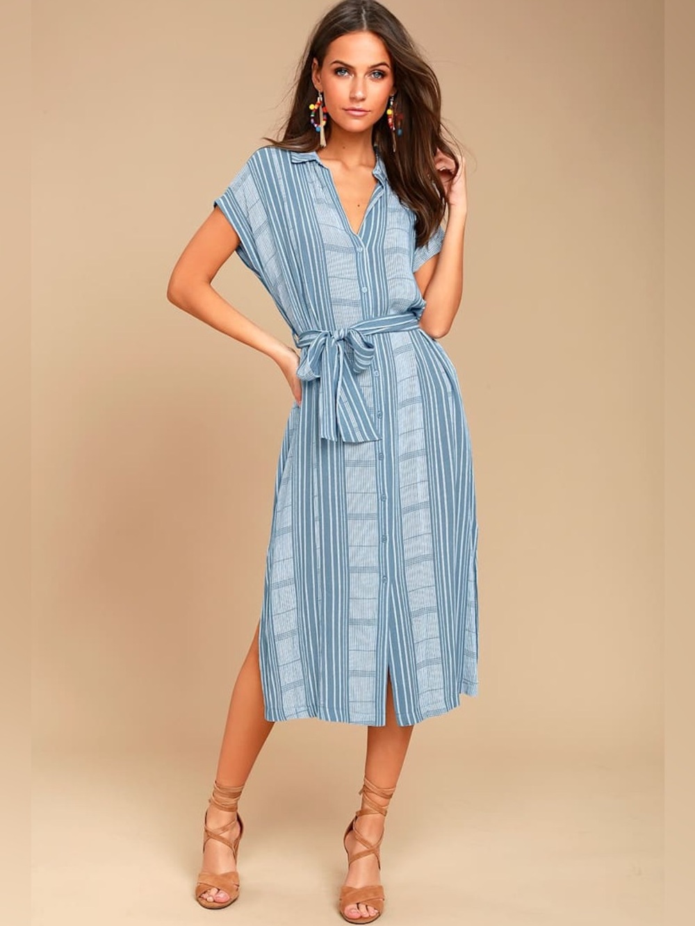 LUSH “I'm the One Blue and White Striped Shirt Dress” Cottagecore Coastal  📐S